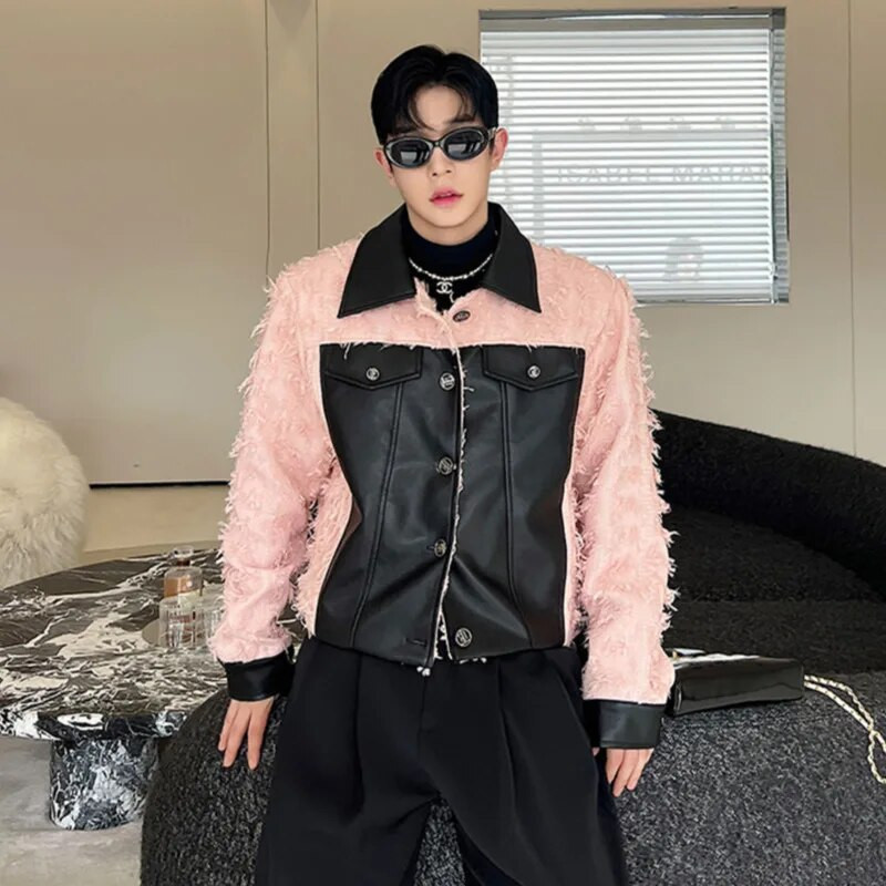 NOYMEI 2024 Φθινοπωρινό Κορεατικό Δομικό Σχέδιο PU Δερμάτινο κοντό σακάκι πέτο Μοντέρνο all-match Chic Temperament Ανδρικό παλτό WA2993