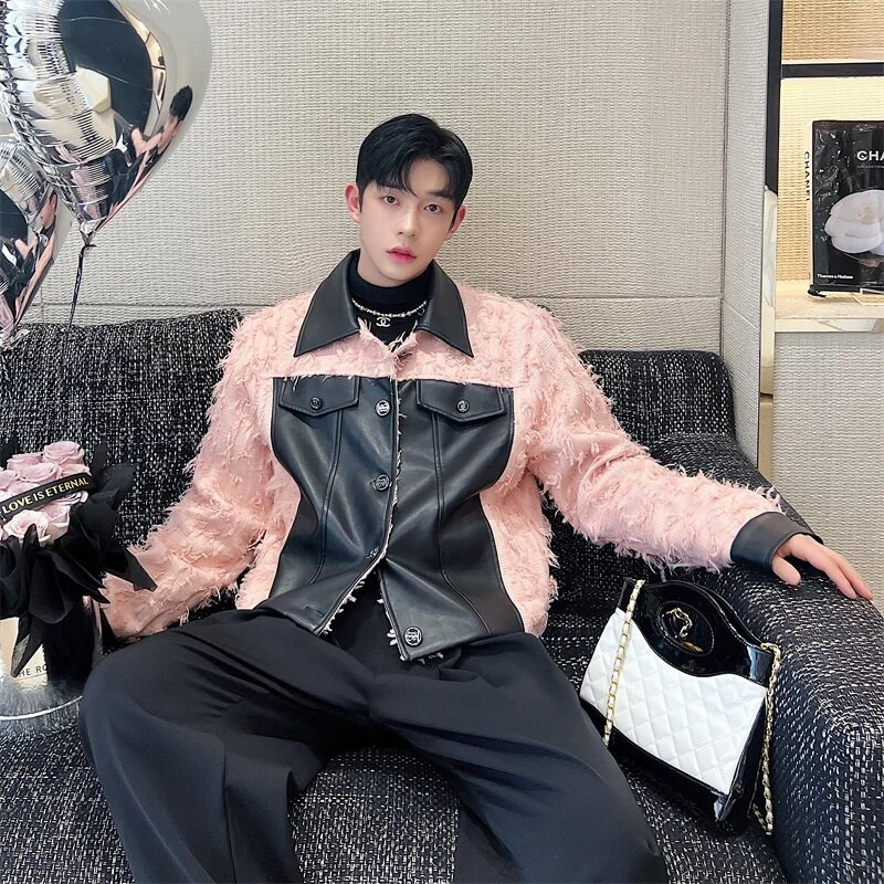 NOYMEI 2024 Φθινοπωρινό Κορεατικό Δομικό Σχέδιο PU Δερμάτινο κοντό σακάκι πέτο Μοντέρνο all-match Chic Temperament Ανδρικό παλτό WA2993