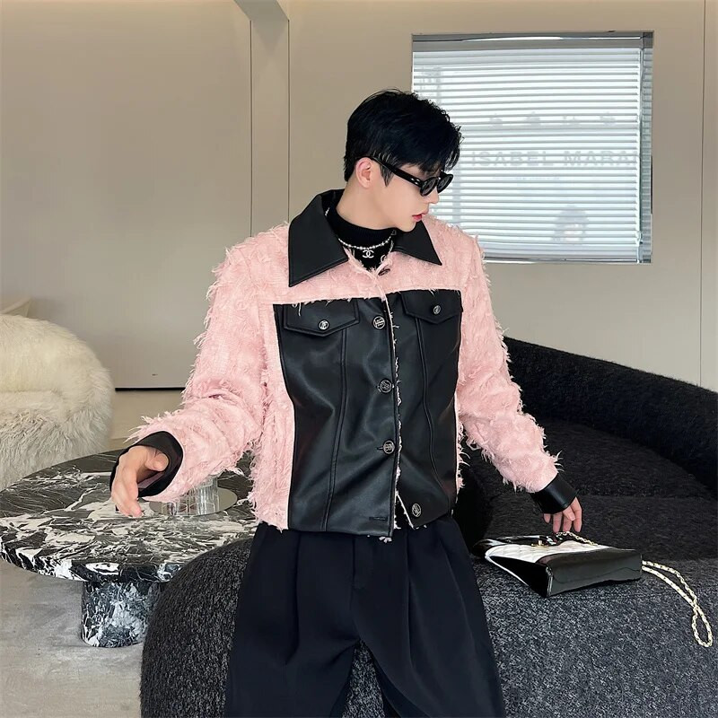 NOYMEI 2024 Φθινοπωρινό Κορεατικό Δομικό Σχέδιο PU Δερμάτινο κοντό σακάκι πέτο Μοντέρνο all-match Chic Temperament Ανδρικό παλτό WA2993