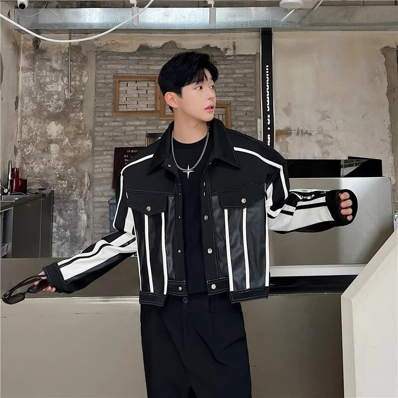 NOYMEI kontrastingos spalvos niša Laisvo stiliaus trumpa striukė 2024 m. ruduo Nauja madinga, madinga korėjiečių atvartais vyriškas paltas, gražus WA2866