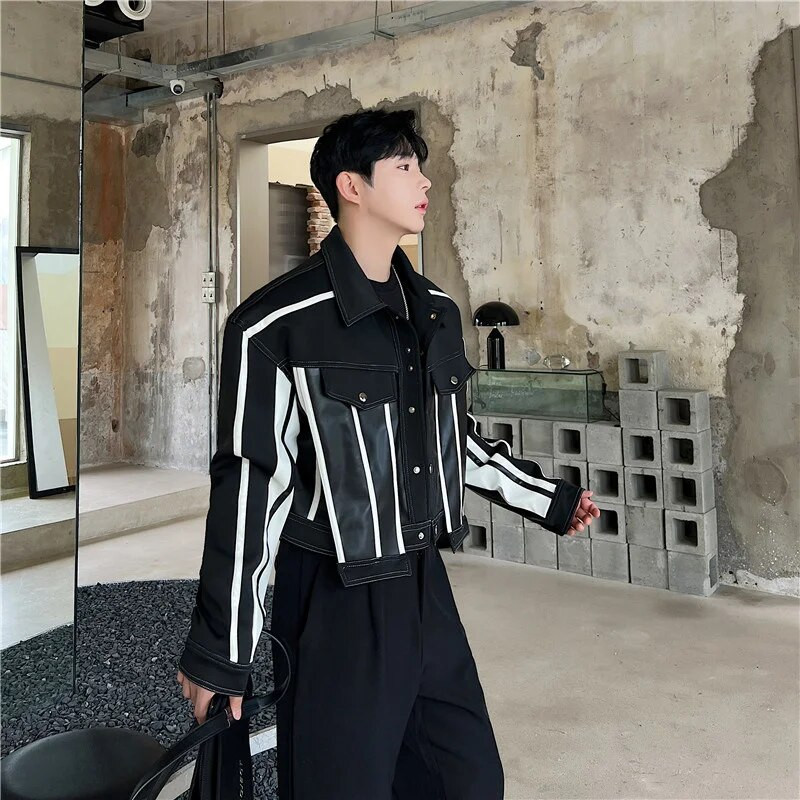 NOYMEI kontrastingos spalvos niša Laisvo stiliaus trumpa striukė 2024 m. ruduo Nauja madinga, madinga korėjiečių atvartais vyriškas paltas, gražus WA2866