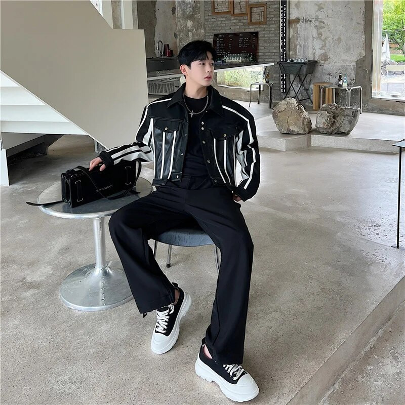 NOYMEI kontrastingos spalvos niša Laisvo stiliaus trumpa striukė 2024 m. ruduo Nauja madinga, madinga korėjiečių atvartais vyriškas paltas, gražus WA2866