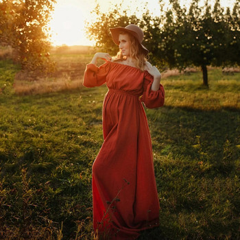 Φόρεμα εγκυμοσύνης Boho Rust για φωτογραφική λήψη Βαμβακερό φόρεμα εγκύου Bohemian φόρεμα φωτογραφίας εγκυμοσύνης