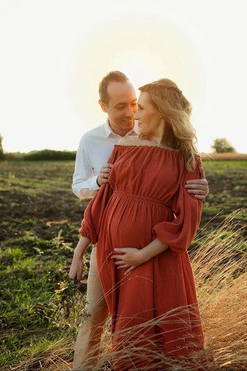 Φόρεμα εγκυμοσύνης Boho Rust για φωτογραφική λήψη Βαμβακερό φόρεμα εγκύου Bohemian φόρεμα φωτογραφίας εγκυμοσύνης