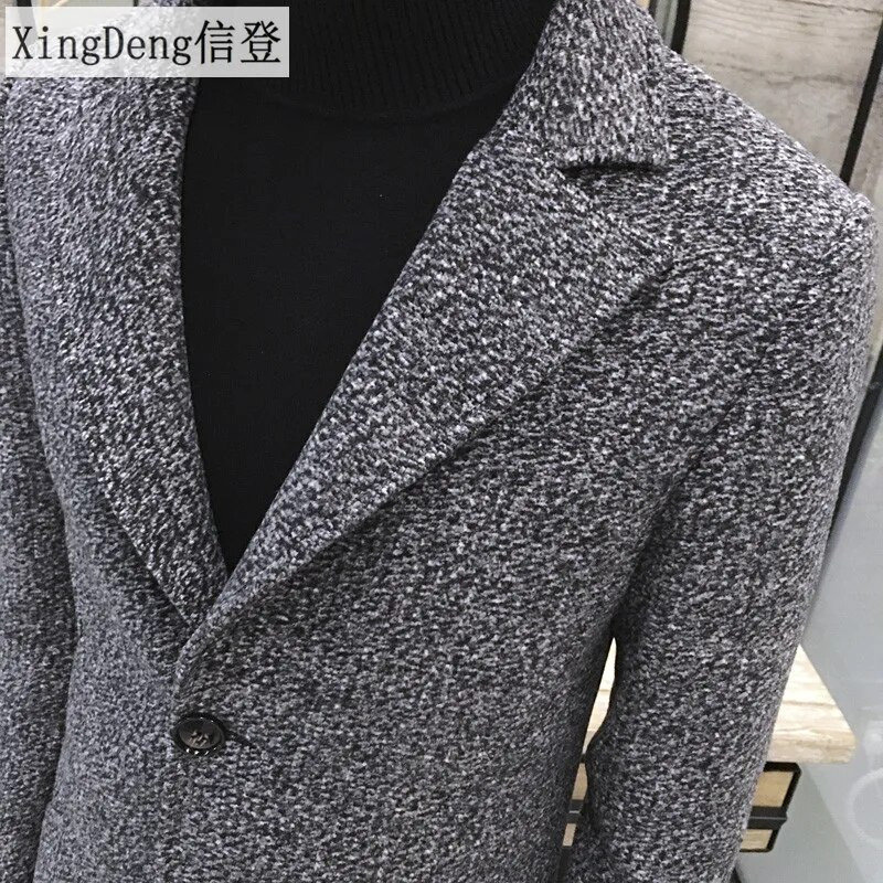 XingDeng Ανδρικά μακριά casual τοπ παλτό Ανδρικό χοντρό μαλλί Trench μόδας ζεστό παλτό γιακά πέτο Ανοιξιάτικο φθινοπωρινό πανωφόρι Plus Size 5XL