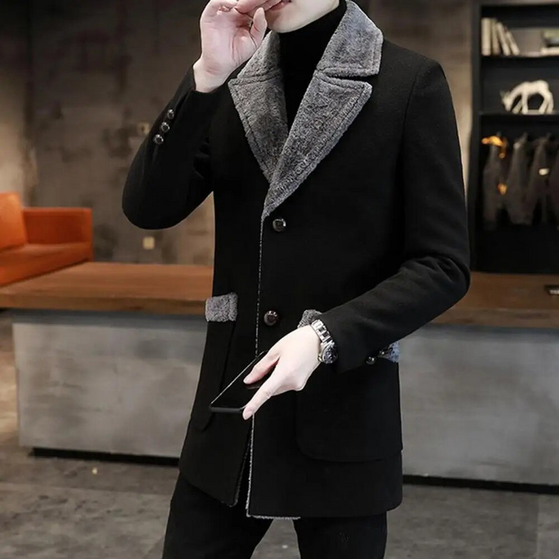 Rudens ziema vīriešu biznesa ikdienas mēteļi Klasisks samts silts vilnas plāns vienkrāsains vējjaka garās jakas vīriešiem chaquetas
