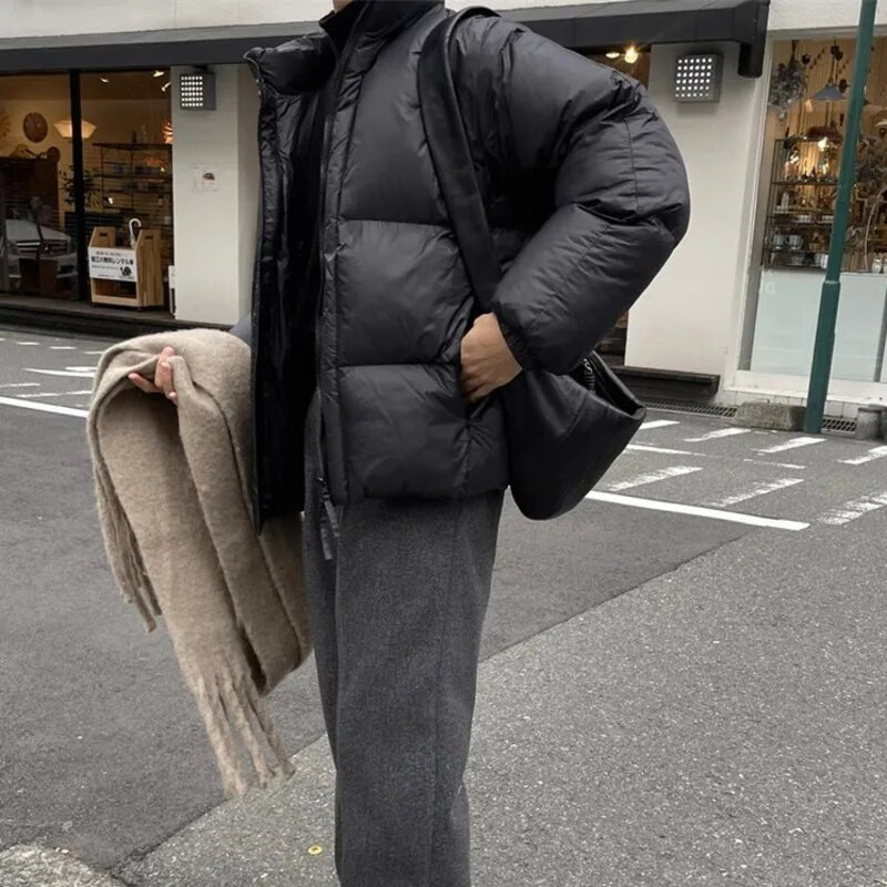 Ανδρικό χειμωνιάτικο μπουφάν Ζεστή μόδα Υπερμεγέθη Παχύ πουπουλένιο μπουφάν Ανδρικά ρούχα Streetwear Κορεατικά φαρδιά χοντρά κοντό παλτό Ανδρικά Parker