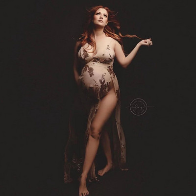 Σπαγγέτι λουράκι πούλιες για μητρότητα στολή φωτογραφίας εγκυμοσύνης See Through Έγκυος Φωτογράφιση Μητρότητας Παγιέτες μακριά φορέματα