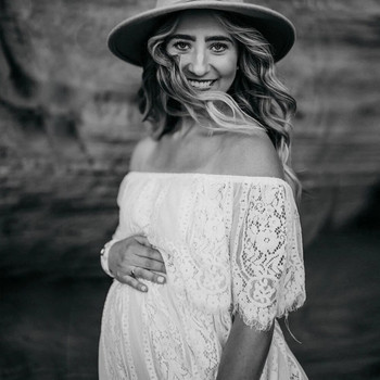 Casual δαντέλα φόρεμα εγκυμοσύνης χωρίς ώμους Boho έγκυος φόρεμα για φωτογραφία Baby shower