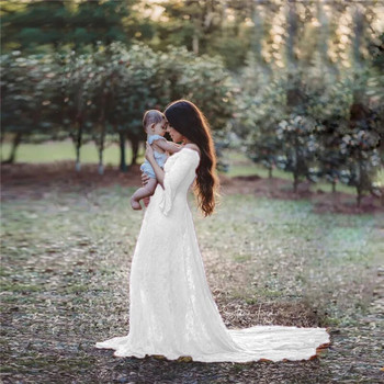 Φόρεμα εγκυμοσύνης με μακριά ουρά με δαντέλα για φωτογράφιση Baby shower φόρεμα έγκυος ρόμπα Grossesse Shooting Φωτογραφία