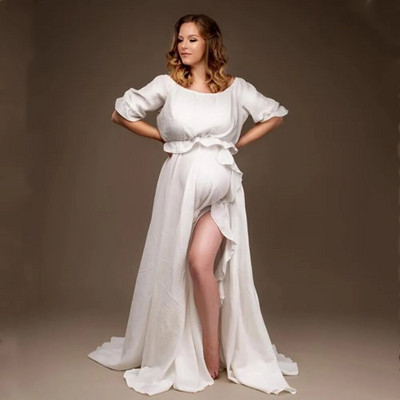 Puuvillane Boho rasedate fotosessiooni komplekt, pikk kleit 2-ühes rasedusfotograafia komplekt