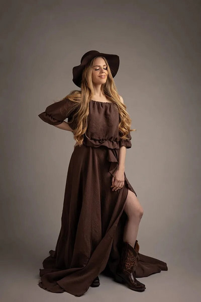 Puuvillane Boho rasedate fotosessiooni komplekt, pikk kleit 2-ühes rasedusfotograafia komplekt