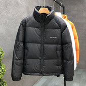 Ziemas jauna vīriešu lielizmēra silta balta dūnu jaka Streetwear modes stenda apkakle gaiša balta pīļu dūnu jaka vīriešu oranža melna
