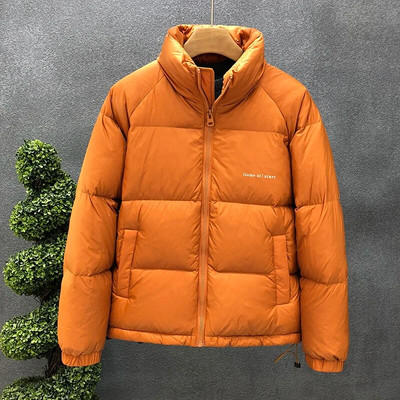 Ziemas jauna vīriešu lielizmēra silta balta dūnu jaka Streetwear modes stenda apkakle gaiša balta pīļu dūnu jaka vīriešu oranža melna