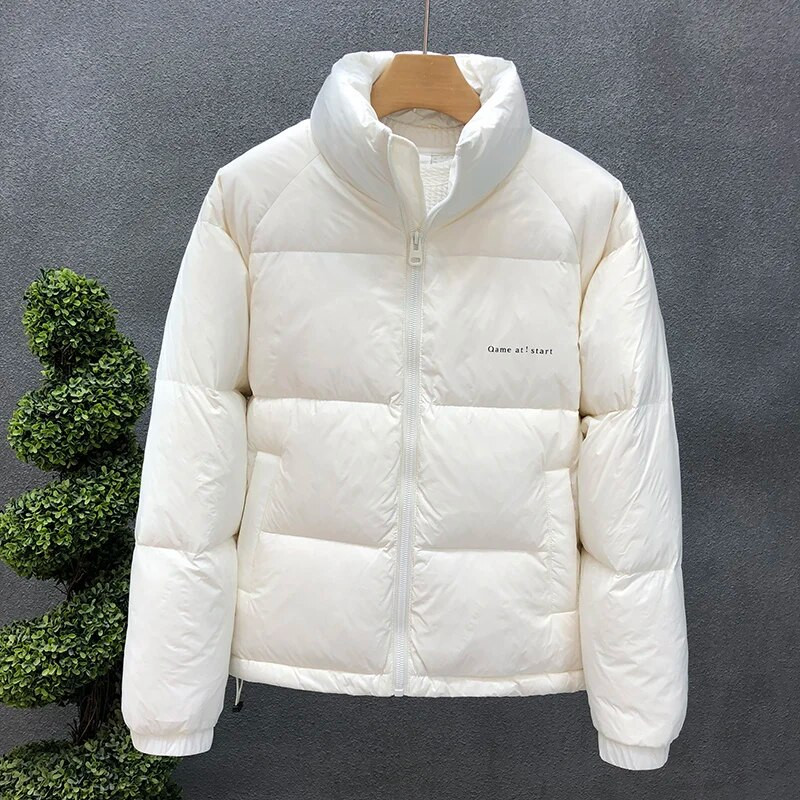 Žiemos nauja vyriška negabaritinė šilta balta pūkinė striukė Streetwear madinga apykaklė Šviesi balta ančių pūkinė striukė vyriška oranžinė juoda