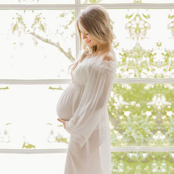 Φόρεμα σιφόν δαντέλας με κάθετο λαιμό, ολόσωμο φόρεμα φωτογράφισης εγκυμοσύνης See Through Photography