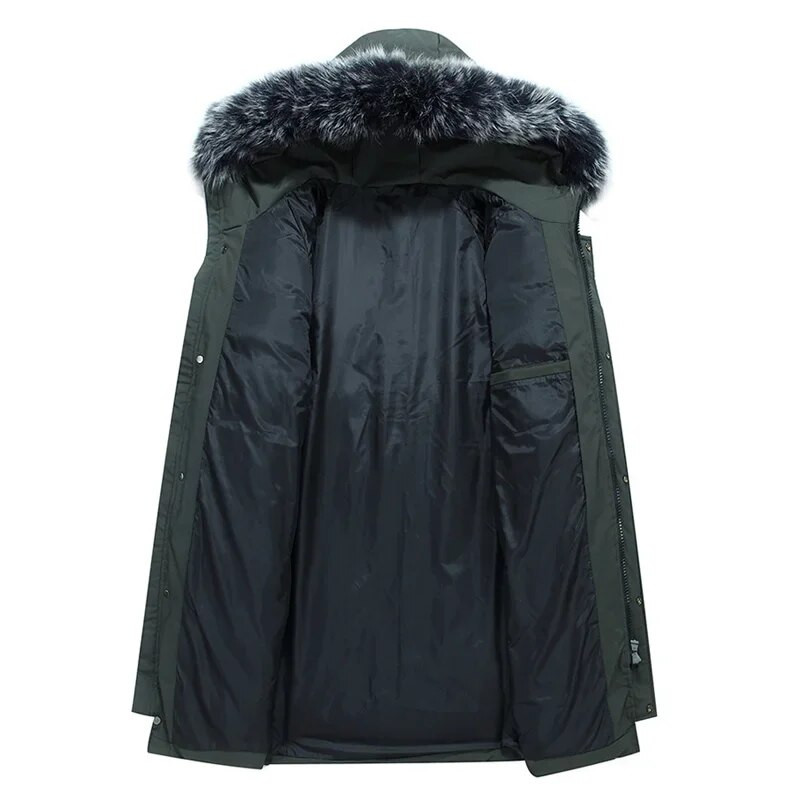 Ανδρικό μπουφάν Winter White Duck Down Thicken Warm Puffer ανδρικό παλτό casual με κουκούλα γιακά από γούνα Ανδρικό αντιανεμικό μεσαίου μήκους