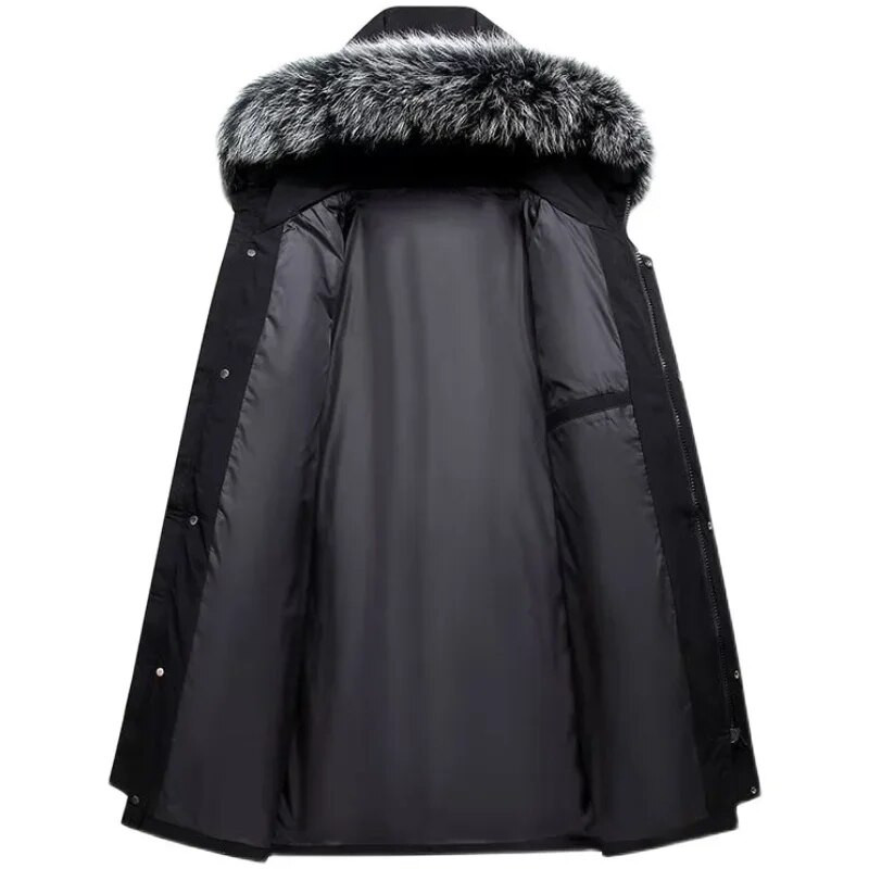 Ανδρικό μπουφάν Winter White Duck Down Thicken Warm Puffer ανδρικό παλτό casual με κουκούλα γιακά από γούνα Ανδρικό αντιανεμικό μεσαίου μήκους