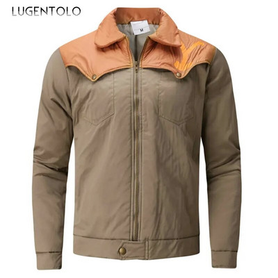 Vīriešu Parkas Ikdienas ziemas Īss Mētelis Jauns Rāvējslēdzējs Savienojums Garām Piedurknēm Biezs Silts Liels Izmērs Atloks Jakas Lugentolo