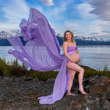 Φορέματα εγκυμοσύνης από σιφόν δαντέλα για φωτογραφική λήψη Σέξι σπαστό μπροστά έγκυες γυναίκες Φανταχτερό φόρεμα εγκυμοσύνης στηρίγματα φωτογραφίας Maxi gown
