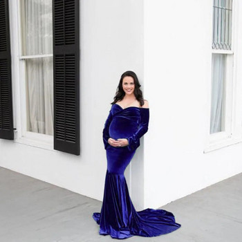 Φόρεμα εγκυμοσύνης χωρίς ώμους για φωτογραφική λήψη Σέξι μακρύ φόρεμα εγκυμοσύνης Μάξι τουαλέτα Φθινοπωρινό Χειμώνα Φωτογραφικά στηρίγματα εγκύων γυναικών