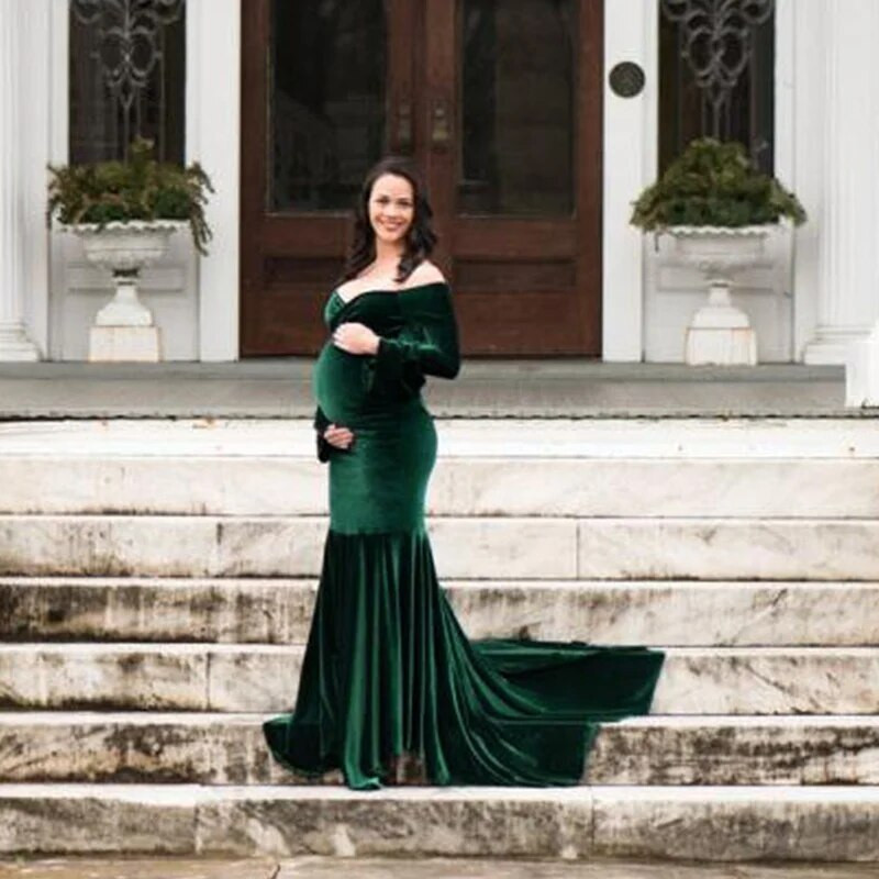 Suknelė be pečių, skirta fotosesijai Seksuali ilga nėštumo suknelė Maxi suknelė rudens žiemai nėščioms moterims fotografijos reikmenys