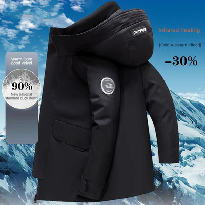 Ανδρικό κρύο παλτό για χειμωνιάτικο ζεστό λευκό πάπια με κουκούλα Ανδρικά μπουφάν μεσαίου μήκους με κουκούλα Parka Winter Man