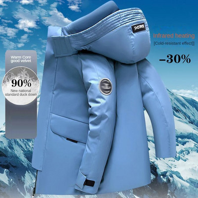 Ανδρικό κρύο παλτό για χειμωνιάτικο ζεστό λευκό πάπια με κουκούλα Ανδρικά μπουφάν μεσαίου μήκους με κουκούλα Parka Winter Man