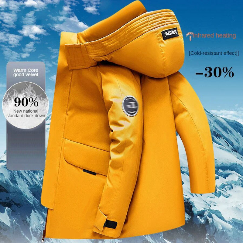 Ανδρικό κρύο παλτό για χειμωνιάτικο ζεστό λευκό πάπια με κουκούλα Ανδρικά μπουφάν μεσαίου μήκους με κουκούλα Parka Winter Man