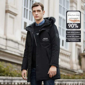 Šildomi pūkiniai paltai Vyriški striukės žiemos apsaugai stiprinti Parka Žiemos vyras netikri lapės plaukai balti anties pūkai su gobtuvu