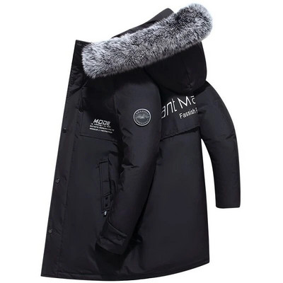 Šildomi pūkiniai paltai Vyriški striukės žiemos apsaugai stiprinti Parka Žiemos vyras netikri lapės plaukai balti anties pūkai su gobtuvu