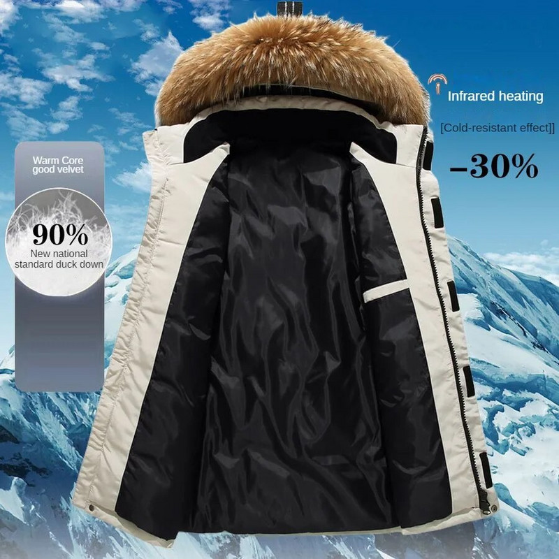 Meeste külma mantlid talveks Tippklassi meeste mantlid Meeste tasuta kohaletoimetamine High Pile White Duck Down Intensification Soojad puffjoped