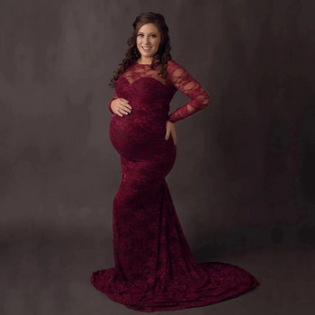 Δαντελένια σέξι φορέματα φωτογραφίας εγκυμοσύνης Φόρεμα με λαιμόκοψη με βάρκα και φόρεμα με μακρύ τρένο γυναικεία μάξι φόρεμα εγκυμοσύνης φωτογραφικά στηρίγματα