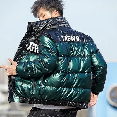 Χειμερινά ανδρικά φωτεινά δερμάτινα θερμικά βαμβακερά ρούχα μοντέρνα μάρκα αναψυχής σπουδαστές μοντέρνα και παχύρρευστα βαμβακερά παλτό νεανικά wi