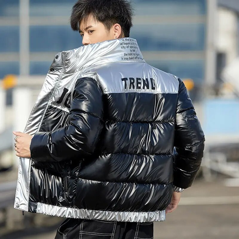 Χειμερινά ανδρικά φωτεινά δερμάτινα θερμικά βαμβακερά ρούχα μοντέρνα μάρκα αναψυχής σπουδαστές μοντέρνα και παχύρρευστα βαμβακερά παλτό νεανικά wi