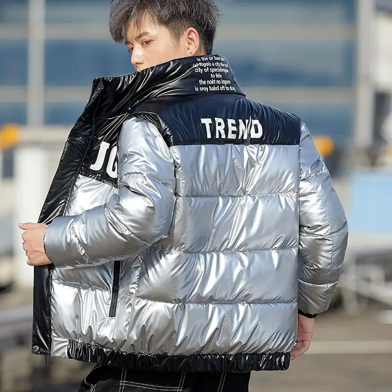 Χειμερινά ανδρικά φωτεινά δερμάτινα θερμικά βαμβακερά ρούχα μοντέρνα μάρκα αναψυχής σπουδαστές μοντέρνα και παχύρρευστα βαμβακερά παλτό νεανικά wi