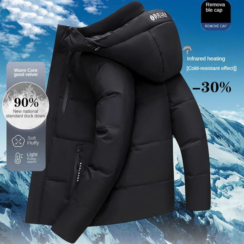 Jaunums vīriešu dūnu mēteļos. Liela zīmola pusmūža un vecu vīriešu aukstais mētelis ziemai Fallow Luksusa zosu dūnu mētelis Long Man Snow