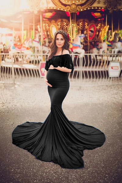 Undinėlės nėščių suknelės, skirtos fotosesijai nėščioms moterims Nėščioms moterims skirtos suknelės fotografavimui Seksualus nuo pečių maksimalus nėščių suknelės