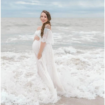 Летни дантелени рокли за бременни за 2023 г. Бохо рокля за бременни с наклонено деколте Ежедневна дълга рокля за бременност