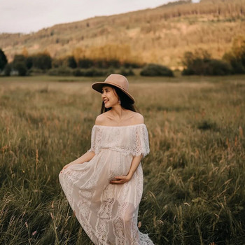 2023 καλοκαιρινά φορέματα με δαντέλα εγκυμοσύνης Boho φόρεμα φωτογραφίας εγκυμοσύνης με κάθετο λαιμό εγκυμοσύνης Casual μακρύ φόρεμα