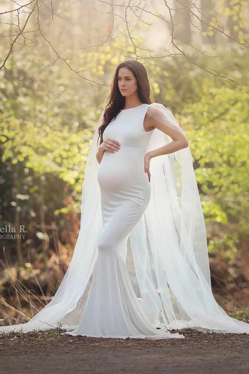Рокли за бременни с шал от тюл за фотосесия Секси луксозна бременна макси рокля Elegence Дълги бременни жени Реквизит за фотография 2023 г.