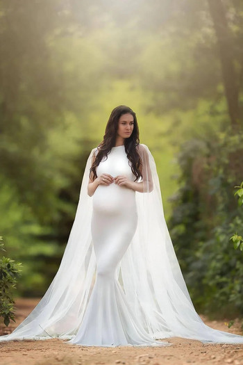 Рокли за бременни с шал от тюл за фотосесия Секси луксозна бременна макси рокля Elegence Дълги бременни жени Реквизит за фотография 2023 г.