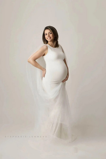 Φορέματα εγκυμοσύνης από τούλι σάλι για φωτογραφική λήψη Σέξι φανταχτερή μάξι φόρεμα εγκυμοσύνης Elegence Long Pregnant Women Photography Props 2023