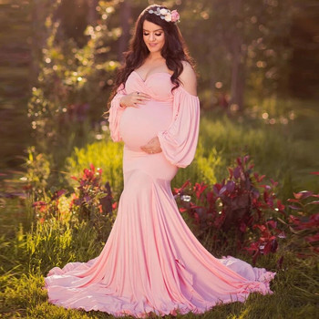 Женска рокля за бременни за бременни за фотографска фотосесия Лятна прозрачна дълга рокля с дълги ръкави Дрехи за бременни