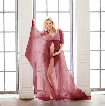 Σέξι δαντέλα Rainbow Mesh Φορέματα εγκυμοσύνης Μακρύ φόρεμα εγκυμοσύνης Σκοποβολή φωτογραφιών για έγκυες μάξι φόρεμα φωτογραφίας στηρίγματα