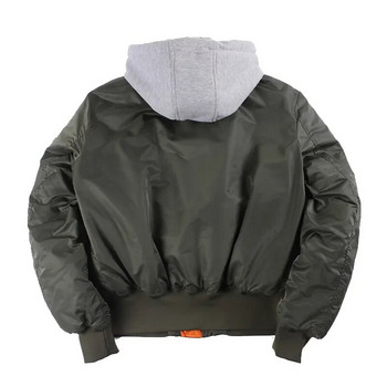 2023 Зимни извънгабаритни якета MA-1 с качулка за мъже Streetwear Hip Hop Army Military Coat Bomber Flight Flight Force Pilot Jacket Men