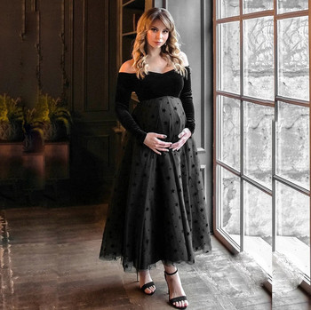Рокля за бременни от тюл за фотосесия Бременност Дълга златиста кадифена рокля за фотография Рокли за бебешки празници Рокли за бременни