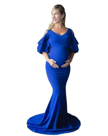 Летни парти рокли за 2023 г. Твърда горна част от тръба с волани Рокля за бременни жени Дълга рокля за бременни Абитуриентска вечерна рокля