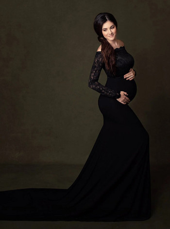 Елегантни дълги рокли за бременни за фотосесия Дантелена макси рокля за бременни жени Рокля за бременни жени