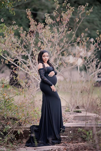 Елегантни дълги рокли за бременни за фотосесия Дантелена макси рокля за бременни жени Рокля за бременни жени